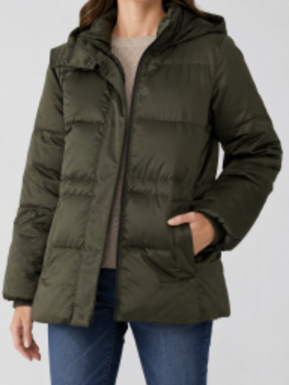 J. Jill Army Green Down Fill Puffer  Removable Hood Coat Jacket Medium